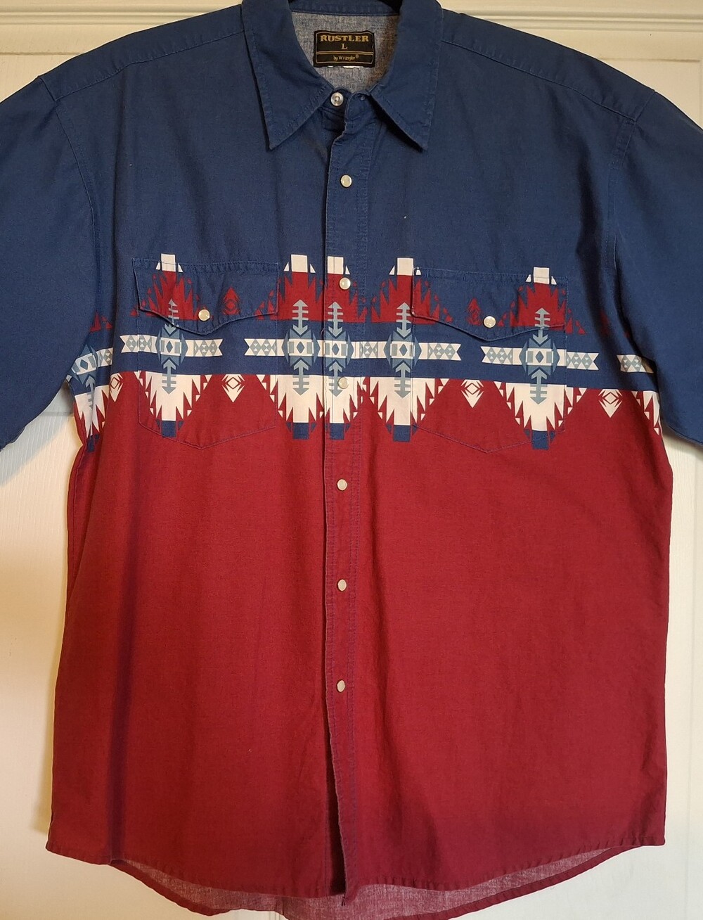 Rustler Two-Tone Blue and Red Western Button-Up Shirt